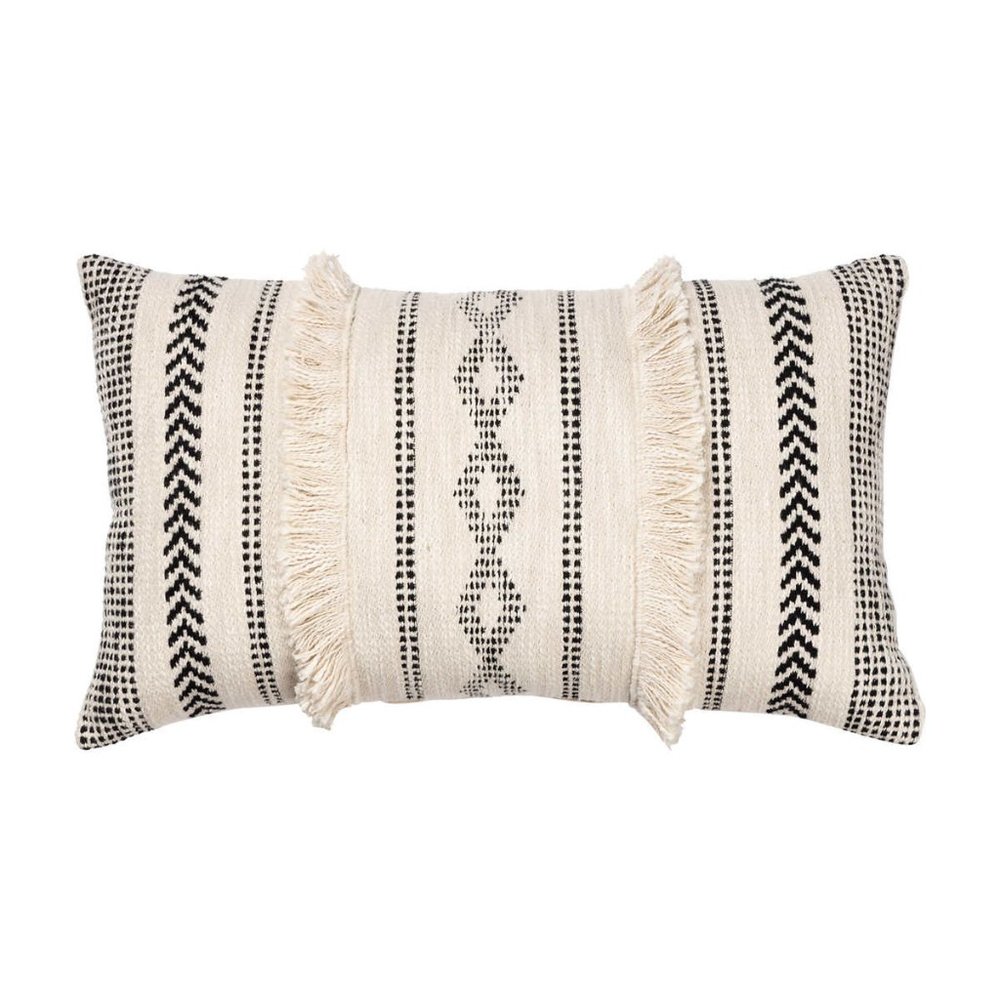 Modern Farmhouse Decorative Pillow 24" x 13" Black and White Boho Throw Pillow - Picture 3 of 4